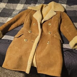 Abercrombie & Fitch Tan Suede Shearling Coat